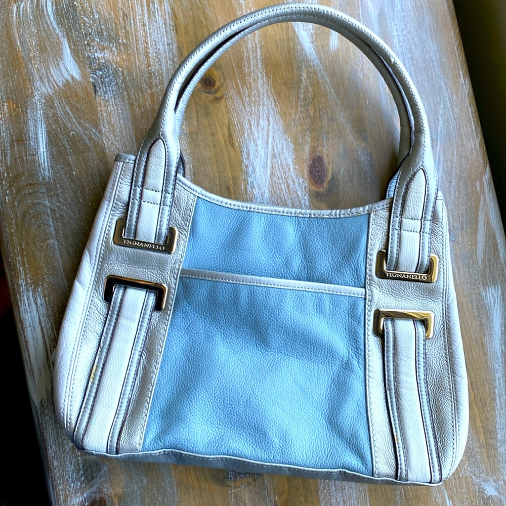 3/$19 Tignanello Leather Shoulder Handbag Purse! Silver, Baby Blue, White!